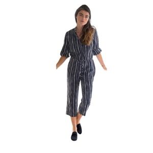 Trovata California Birds of Paradis navy white striped cropped jumpsuit Size S